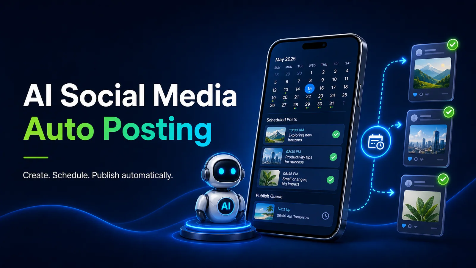 AI social media auto posting dashboard concept